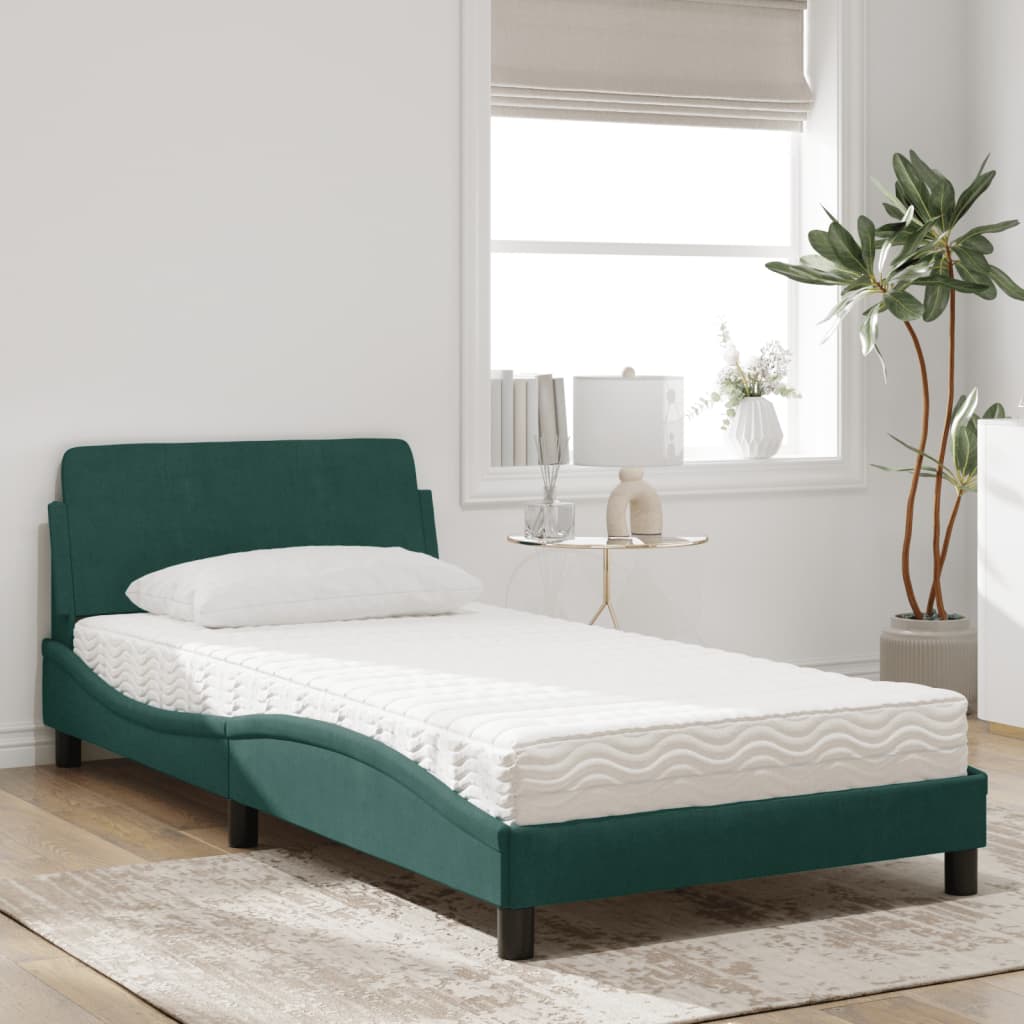 Bed with mattress dark green 100x200 cm velvet