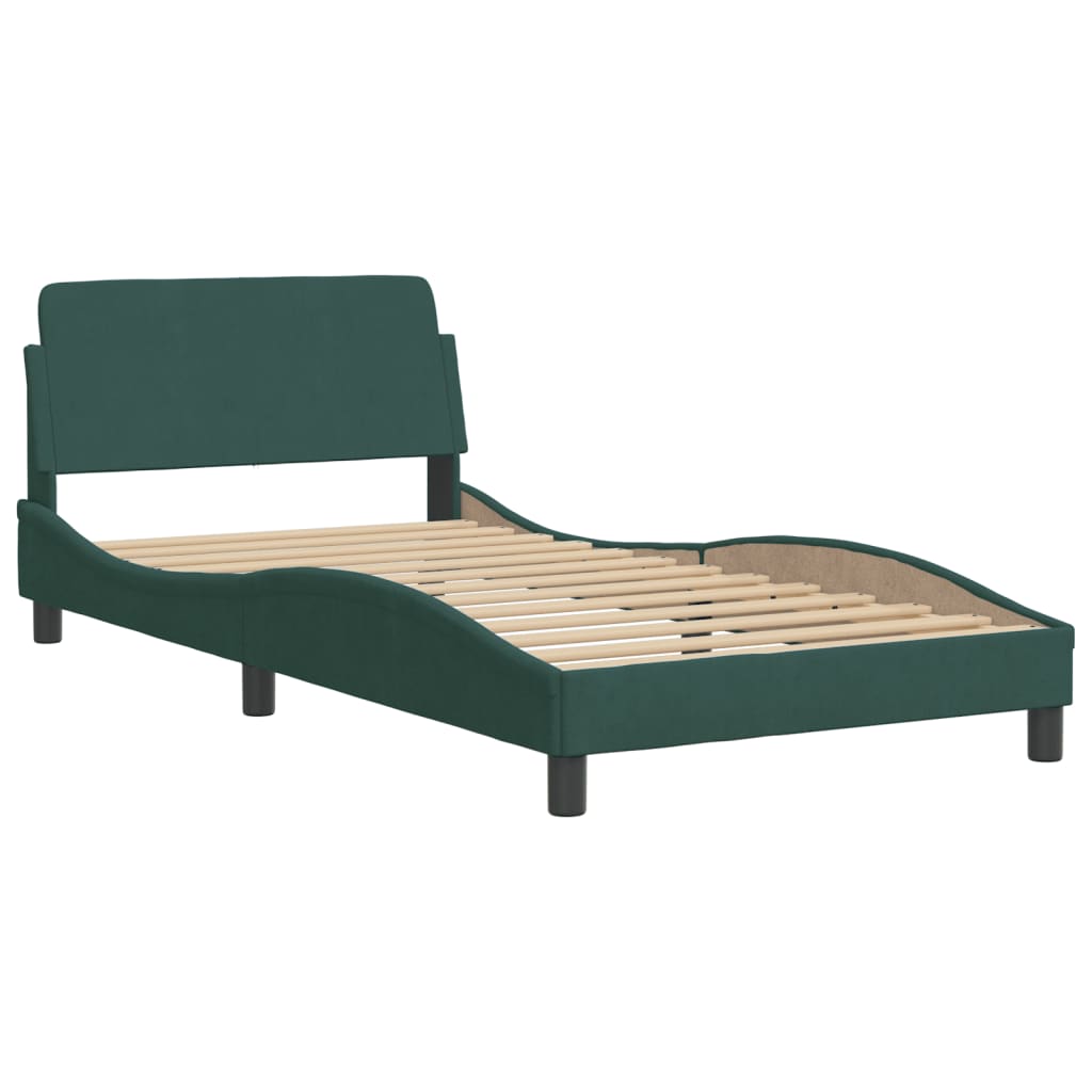 Bed with mattress dark green 100x200 cm velvet