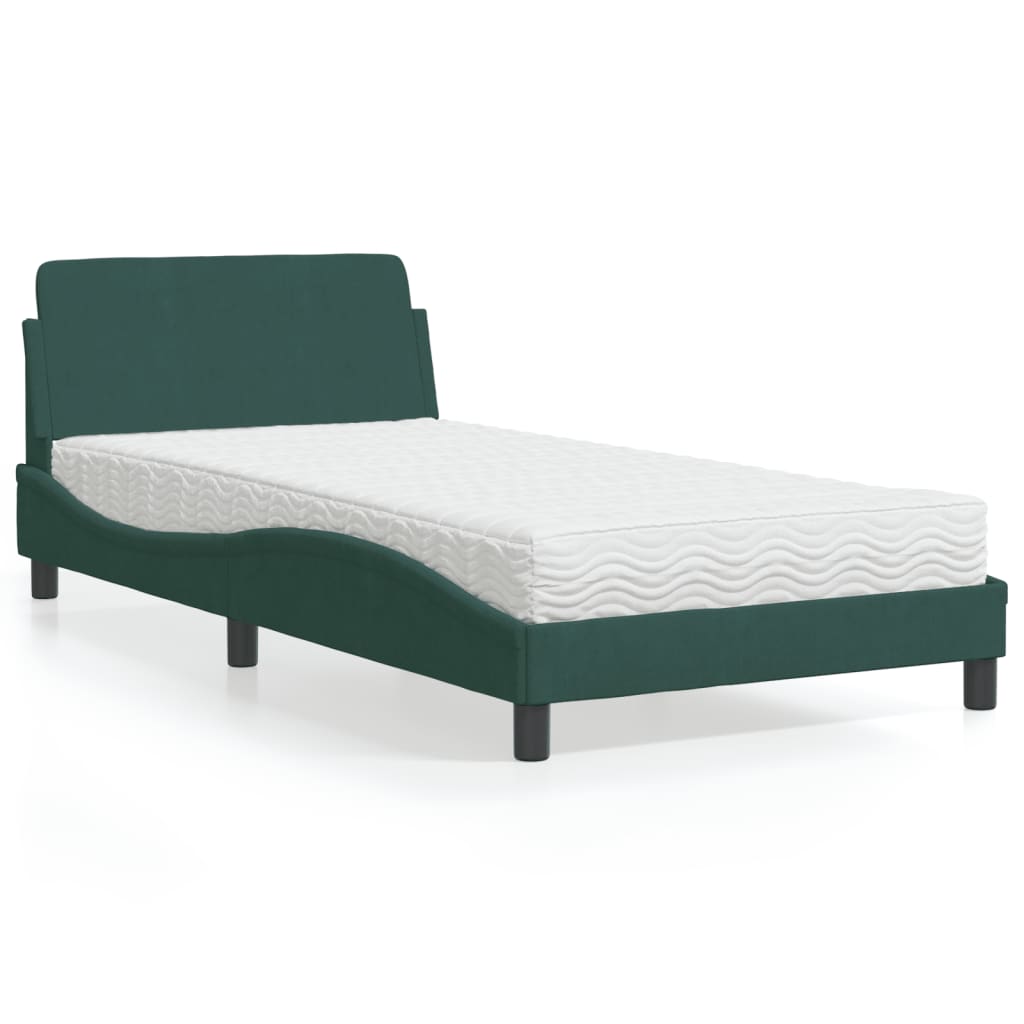 Bed with mattress dark green 100x200 cm velvet