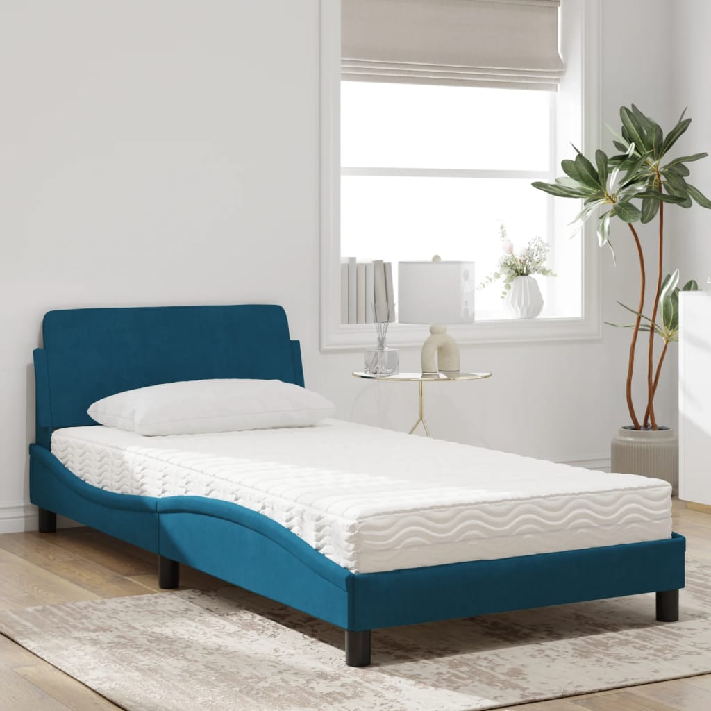 Bett mit Matratze "Dover" Blau 100x200 cm Samt