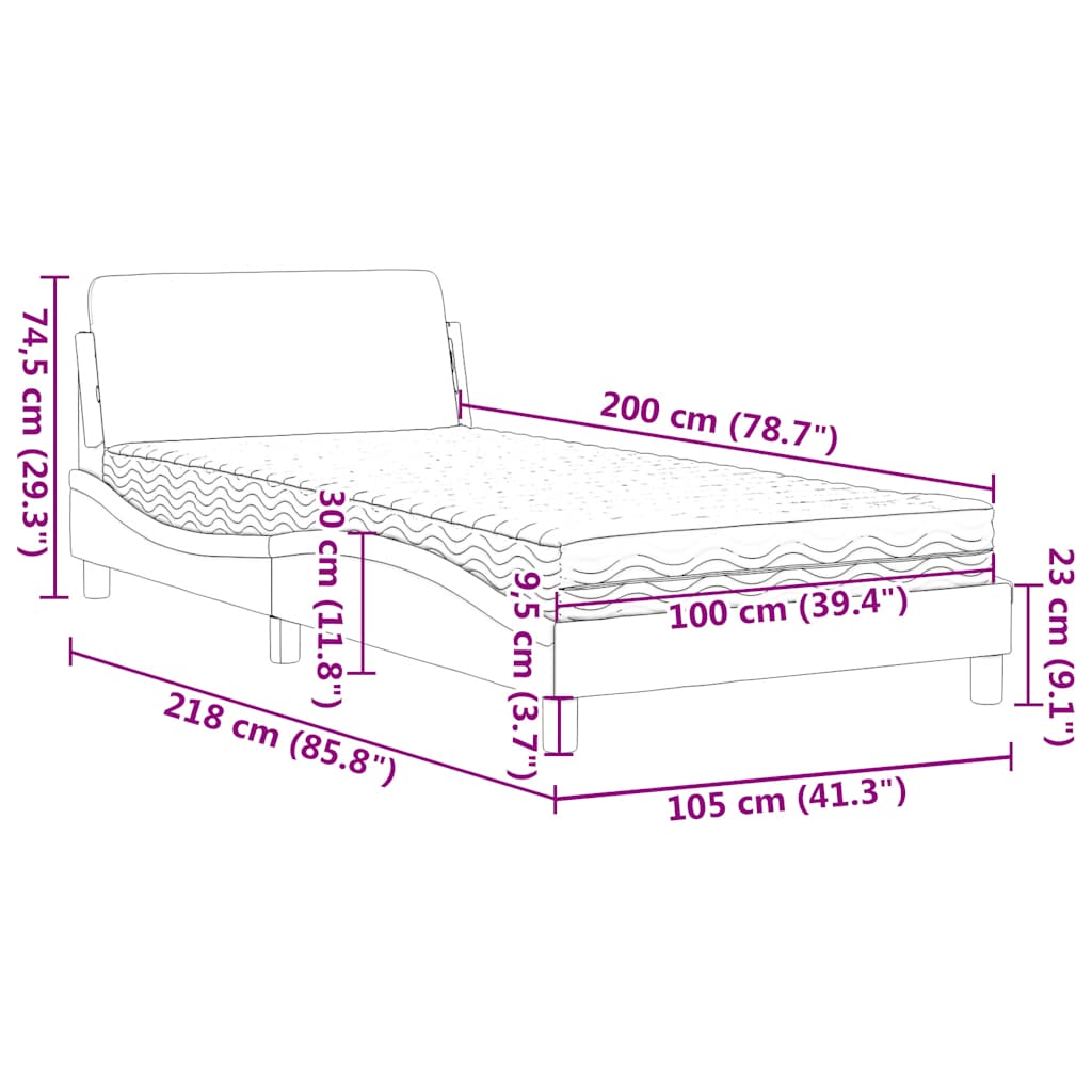 Bett mit Matratze "Dover" Blau 100x200 cm Samt