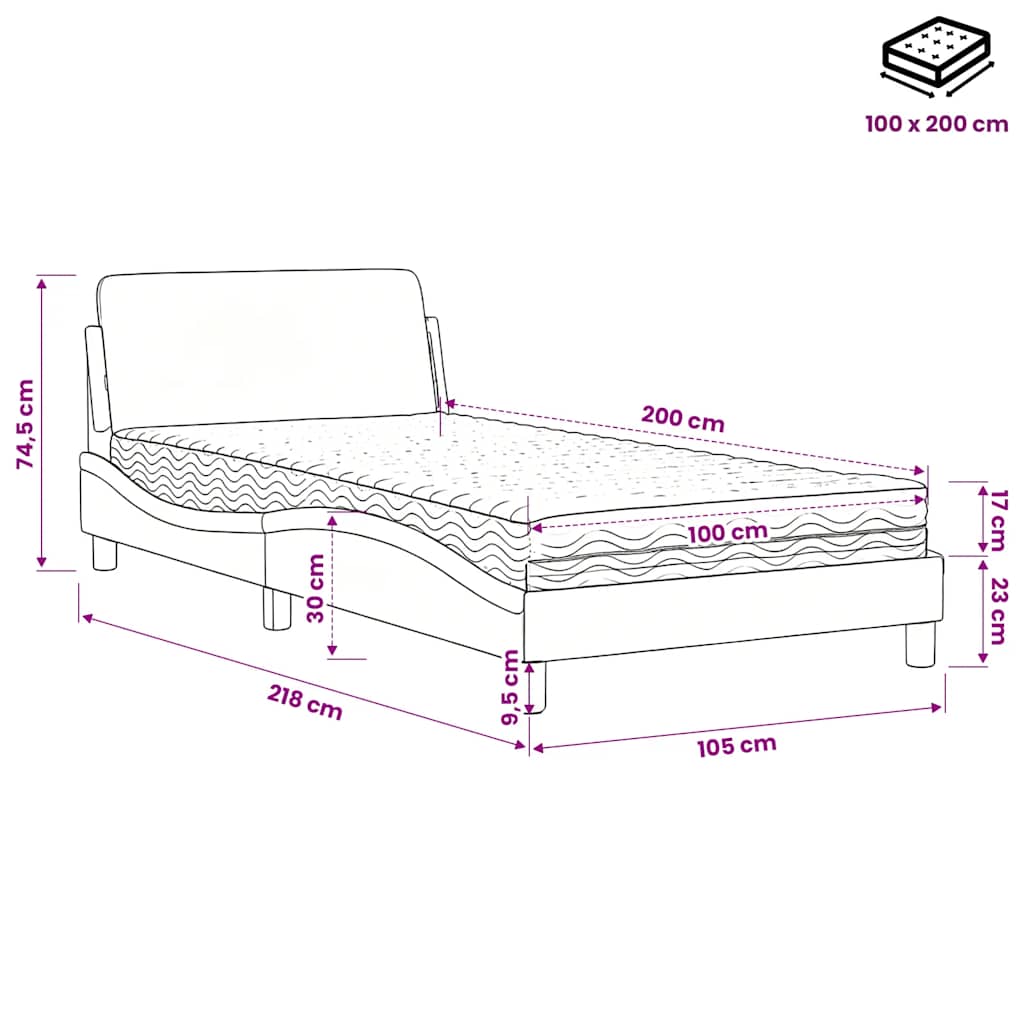 Bett mit Matratze "Dover" Weiß 100x200 cm Kunstleder