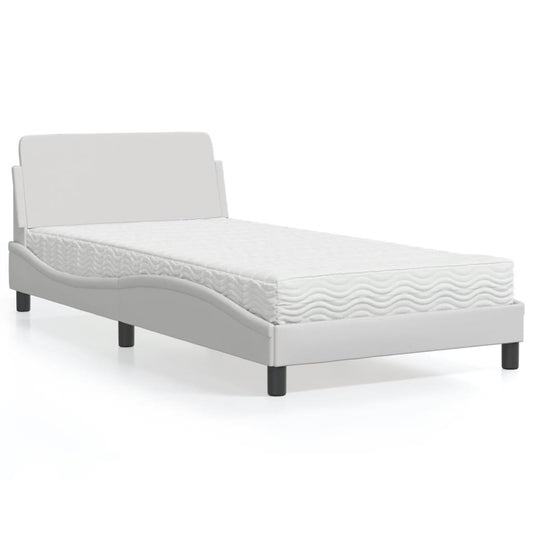 Bed with mattress white 100x200 cm artificial leather