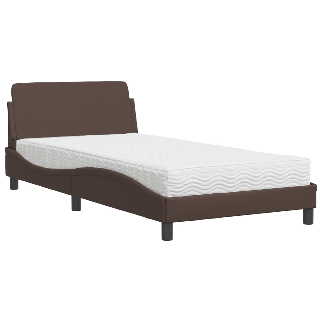 Lit avec matelas "Dover" marron 100x200 cm en similicuir