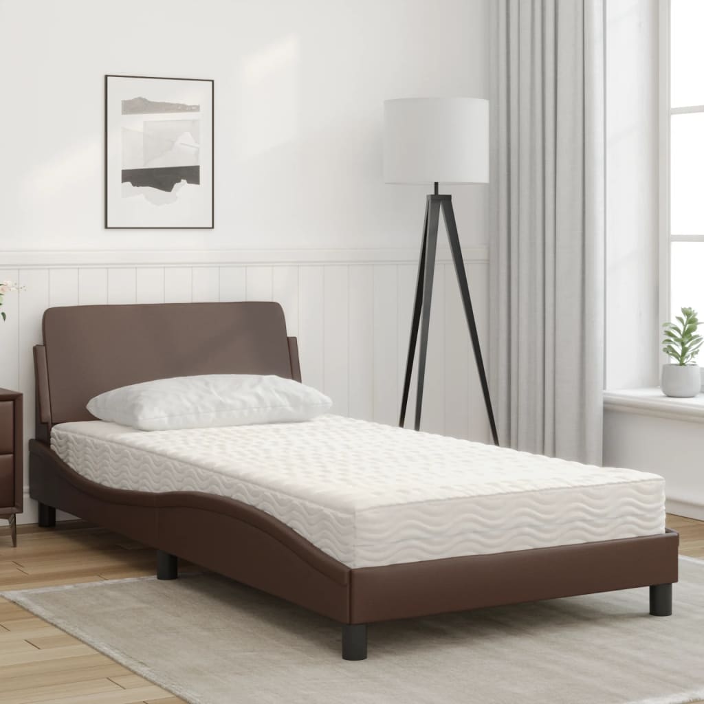 Lit avec matelas "Dover" marron 100x200 cm en similicuir