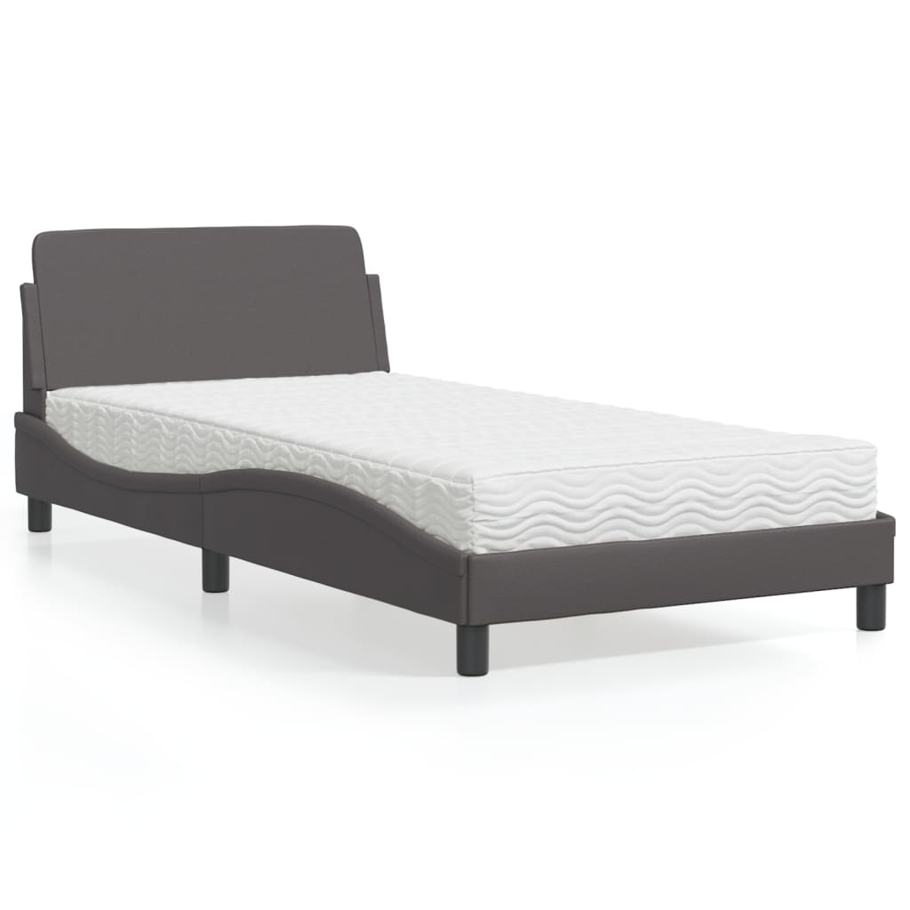 Lit avec matelas "Dover" gris 100x200 cm en similicuir