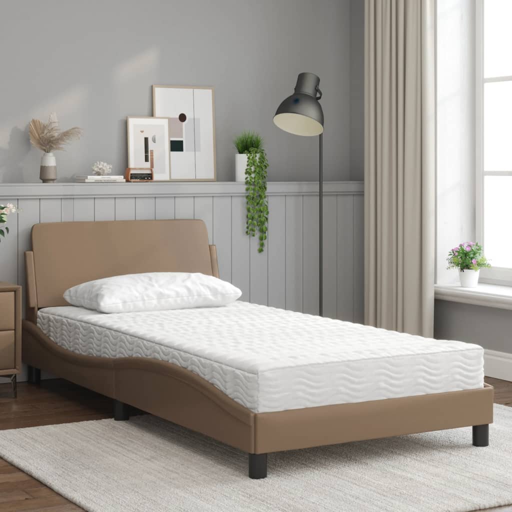 Bed with mattress cappuccino brown 100x200 cm artificial leather