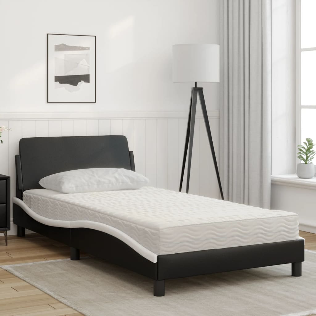 Bed with mattress black and white 100x200 cm artificial leather