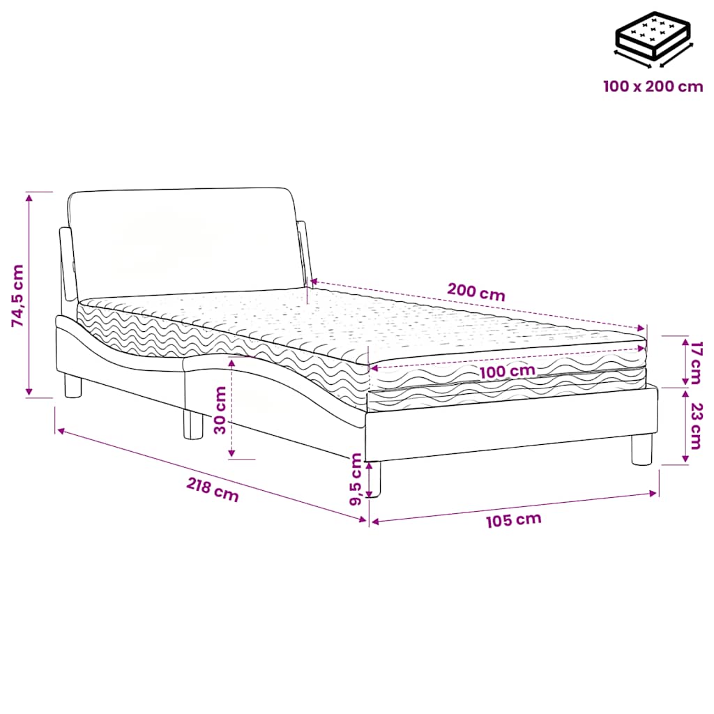 Bett mit Matratze "Dover" Schwarz und Weiß 100x200 cm Kunstleder
