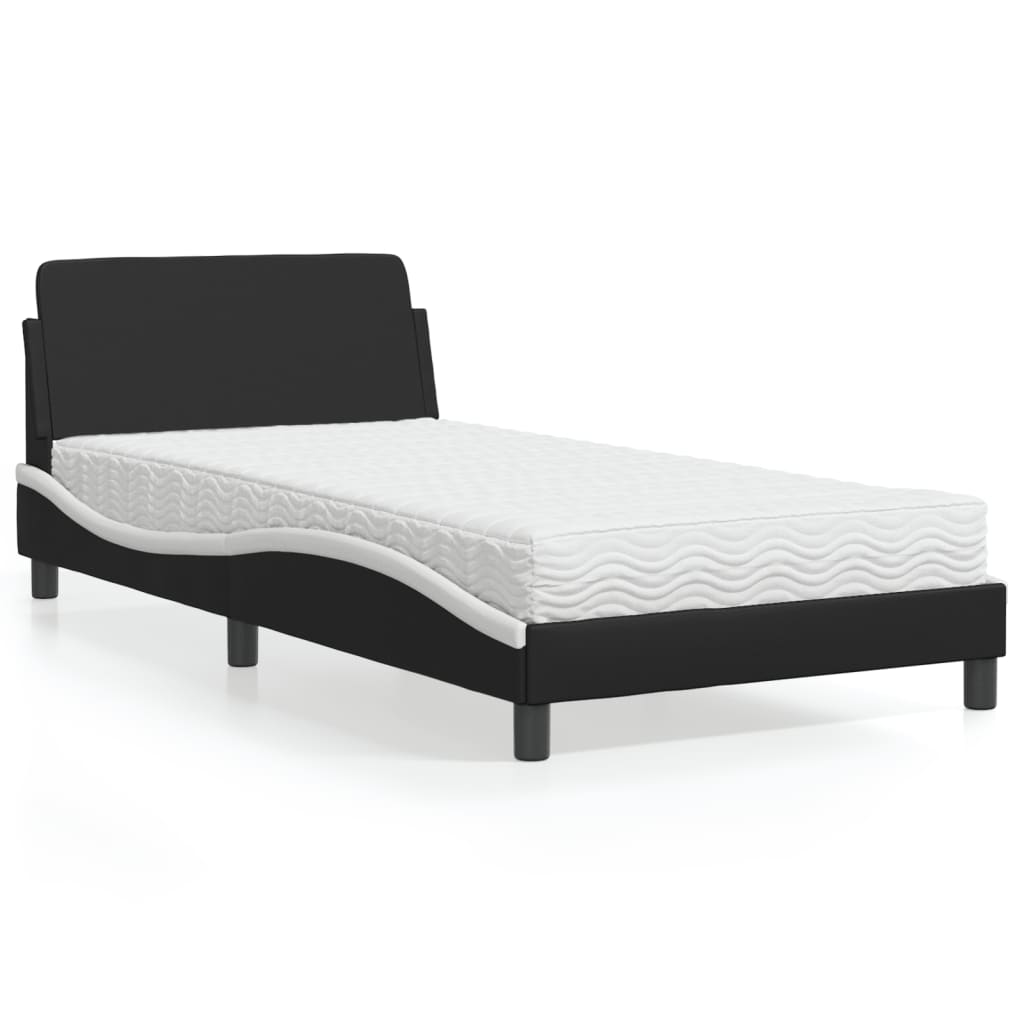 Bed with mattress black and white 100x200 cm artificial leather