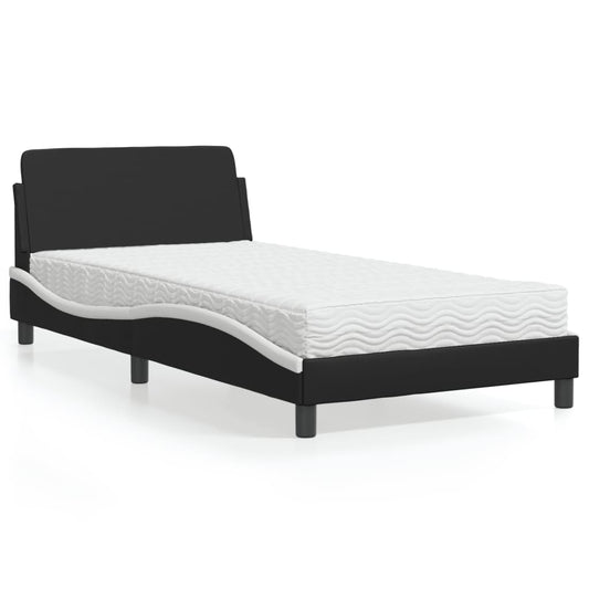 Bed with mattress black and white 100x200 cm artificial leather