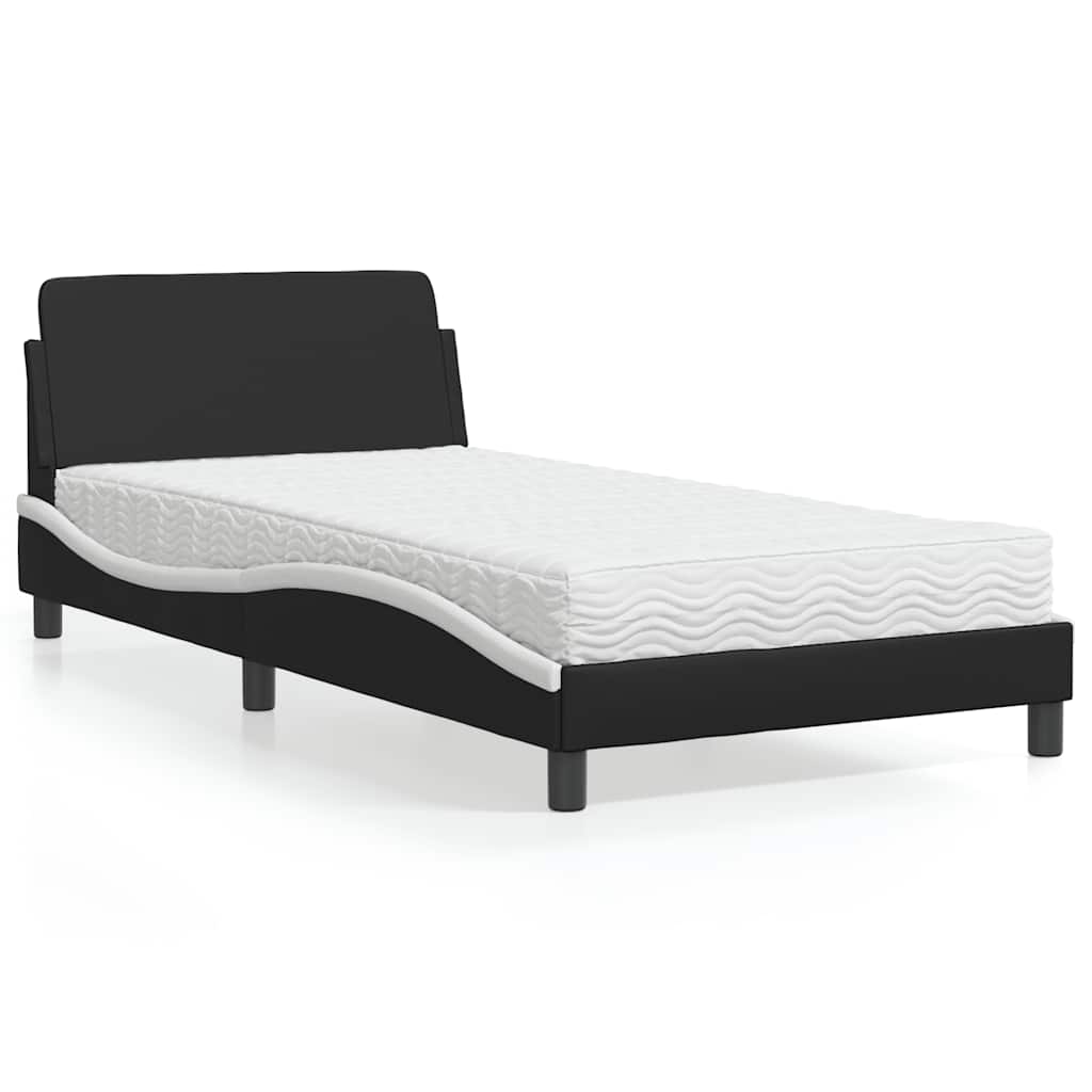 Bett mit Matratze "Dover" Schwarz und Weiß 100x200 cm Kunstleder