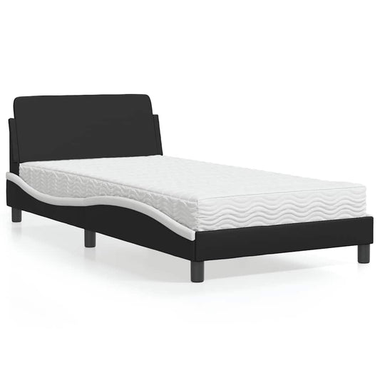 Bett mit Matratze "Dover" Schwarz und Weiß 100x200 cm Kunstleder