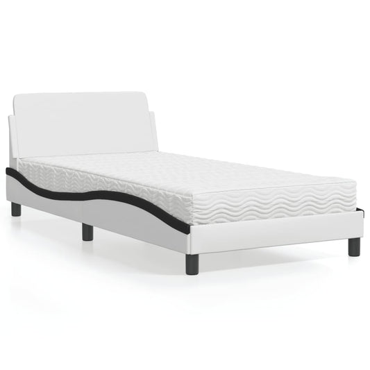 Bed with mattress white and black 100x200 cm artificial leather