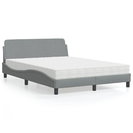 Bett mit Matratze "Dover" Hellgrau 140x190 cm Stoff