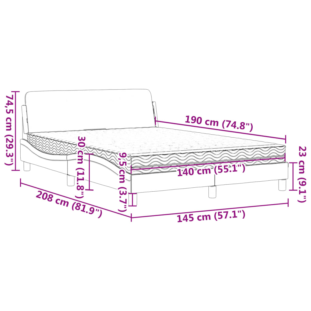 Bett mit Matratze "Dover" Dunkelbraun 140x190 cm Stoff