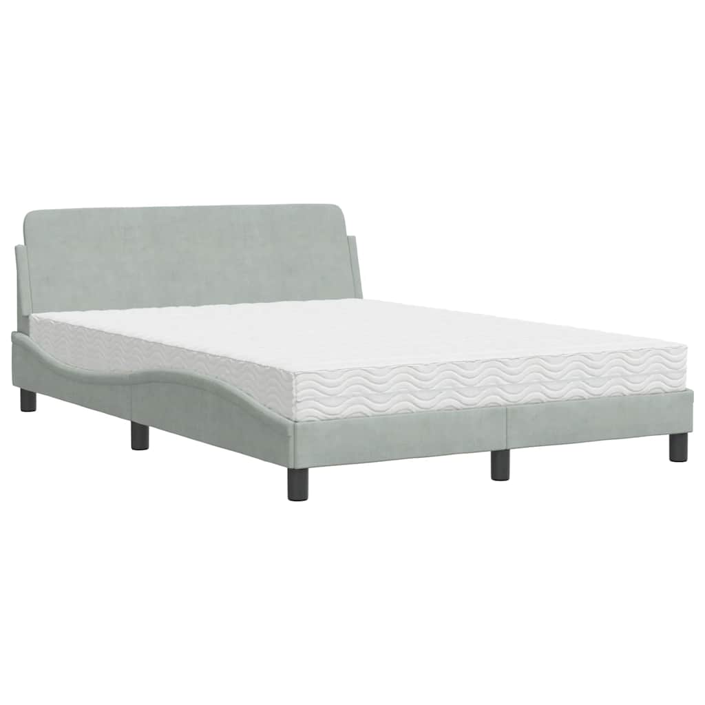 Bett mit Matratze "Dover" Hellgrau 140x190 cm Samt