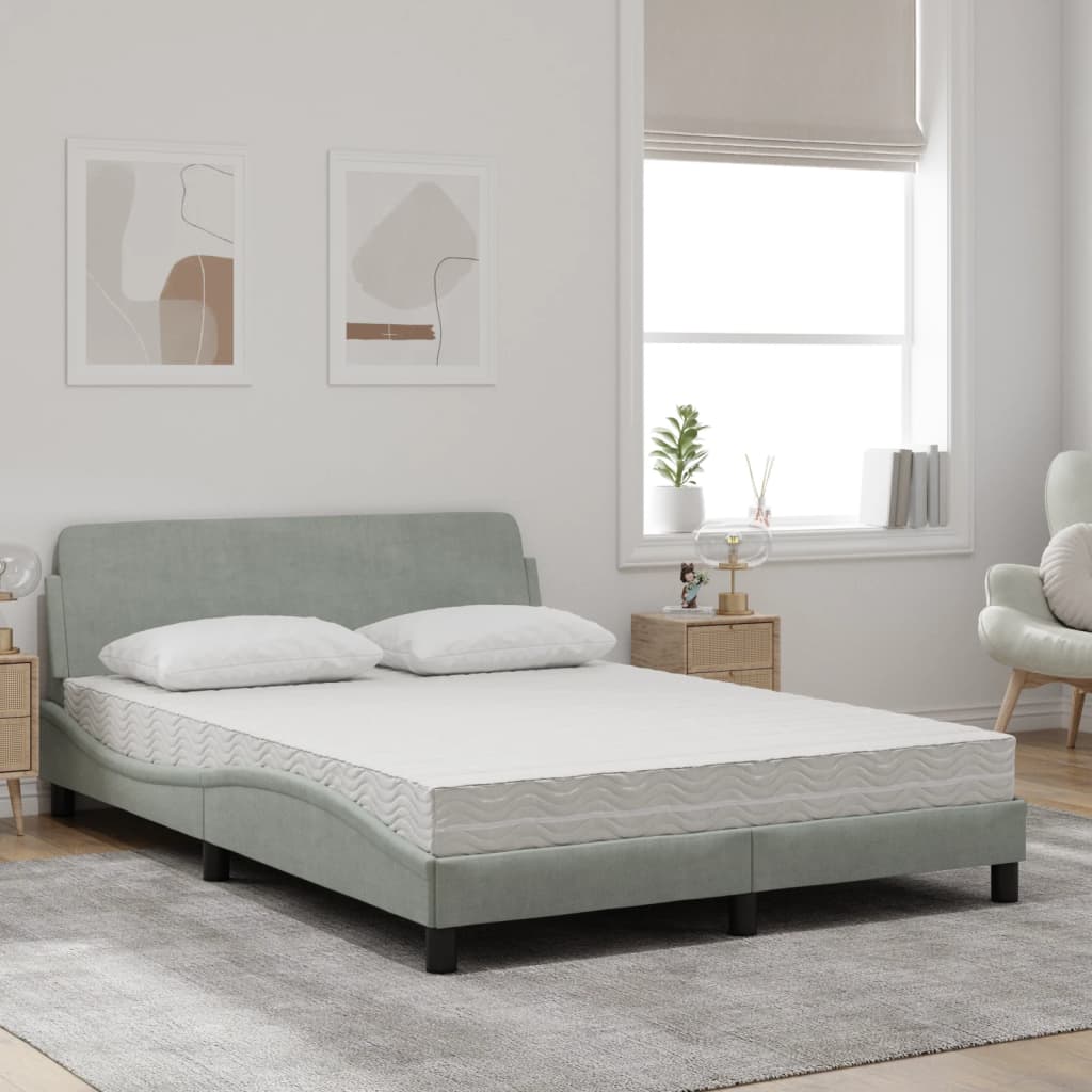Bett mit Matratze "Dover" Hellgrau 140x190 cm Samt
