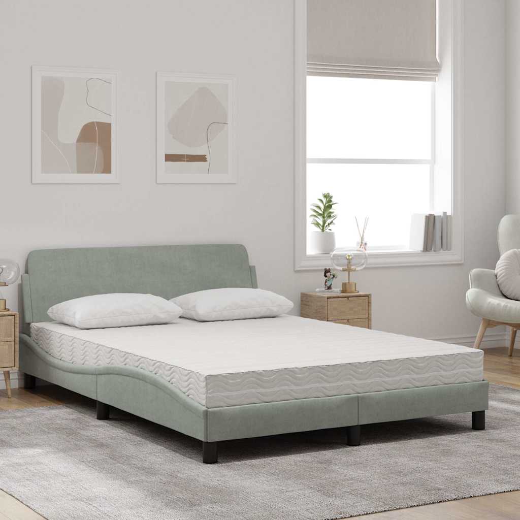 Bett mit Matratze "Dover" Hellgrau 140x190 cm Samt