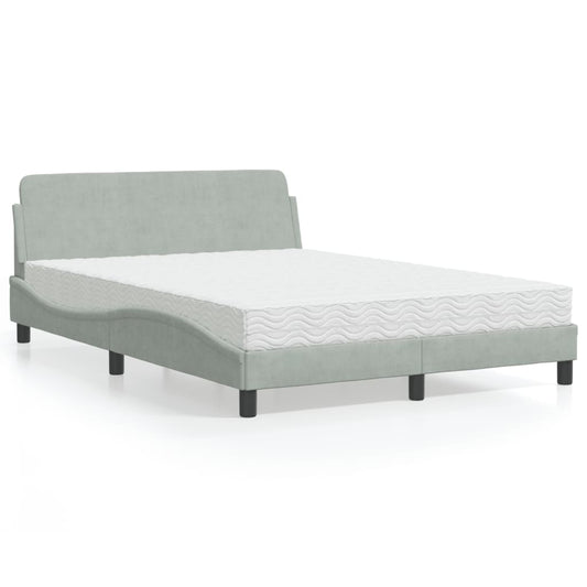 Bett mit Matratze "Dover" Hellgrau 140x190 cm Samt