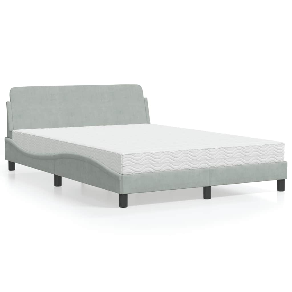 Bett mit Matratze "Dover" Hellgrau 140x190 cm Samt