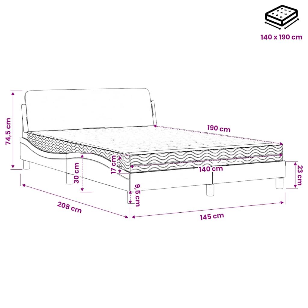 Bett mit Matratze "Dover" Schwarz 140x190 cm Kunstleder