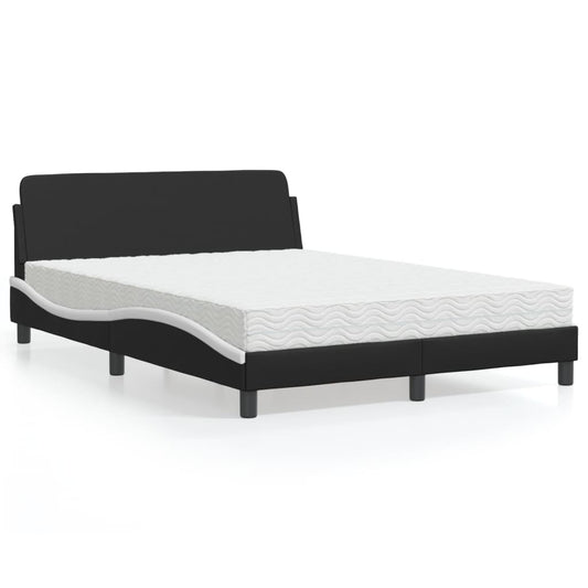 Bett mit Matratze "Dover" Schwarz und Weiß 140x190 cm Kunstleder