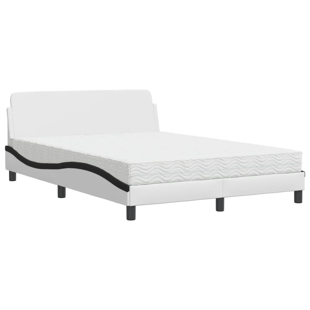 Bett mit Matratze "Dover" Weiß und Schwarz 140x190 cm Kunstleder