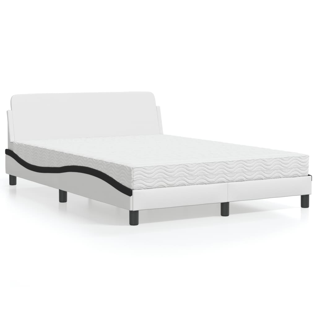 Bett mit Matratze "Dover" Weiß und Schwarz 140x190 cm Kunstleder