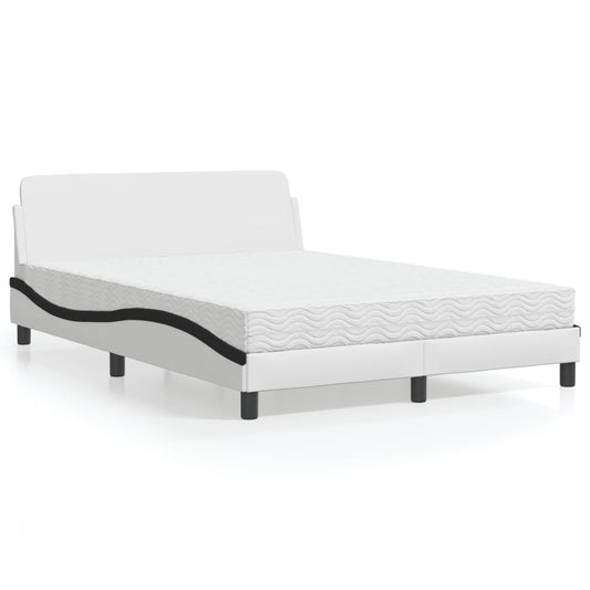 Bett mit Matratze "Dover" Weiß und Schwarz 140x190 cm Kunstleder