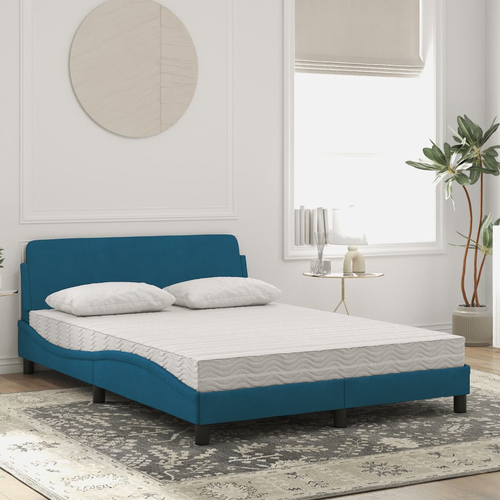 Bett mit Matratze "Dover" Blau 140x200 cm Samt