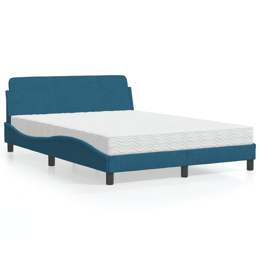 Bett mit Matratze "Dover" Blau 140x200 cm Samt