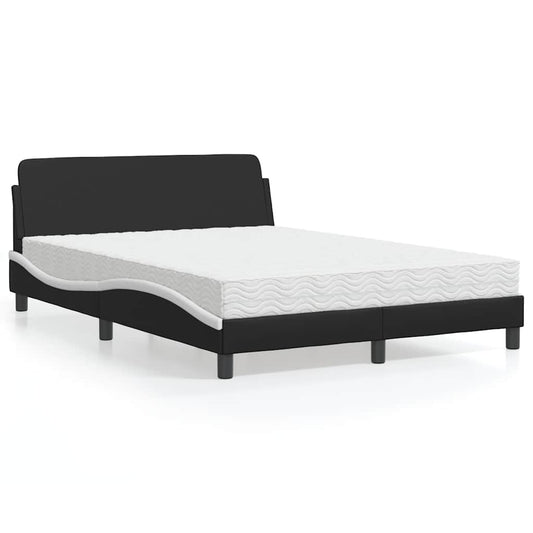 Bett mit Matratze "Dover" Schwarz und Weiß 140x200 cm Kunstleder