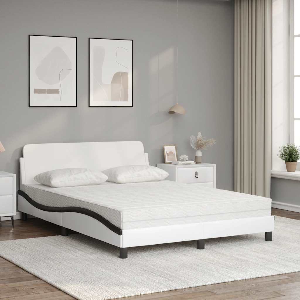 Bett mit Matratze "Dover" Weiß und Schwarz 140x200 cm Kunstleder
