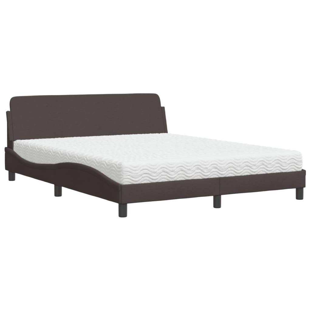 Bed with mattress dark brown 160x200 cm fabric