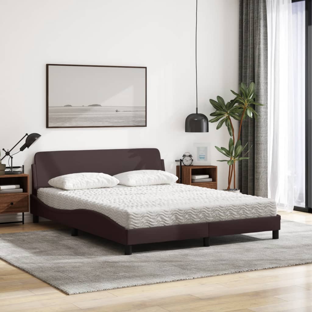 Bed with mattress dark brown 160x200 cm fabric