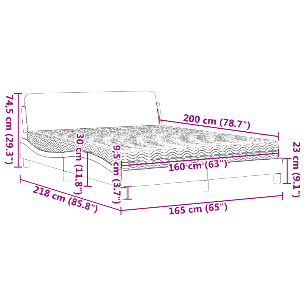 Bed with mattress dark brown 160x200 cm fabric