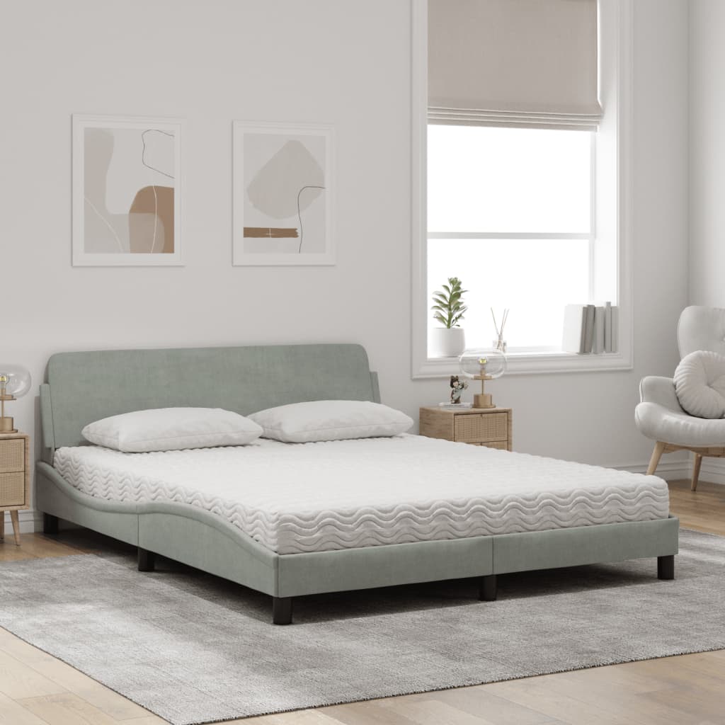 Bett mit Matratze "Dover" Hellgrau 160x200 cm Samt