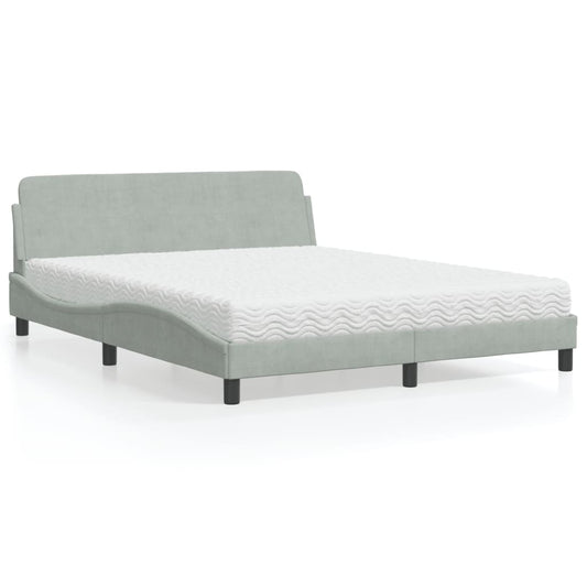 Bett mit Matratze "Dover" Hellgrau 160x200 cm Samt