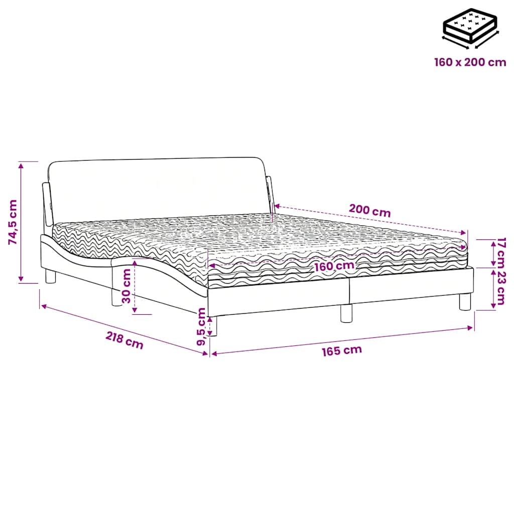 Bett mit Matratze "Dover" Dunkelgrau 160x200 cm Samt