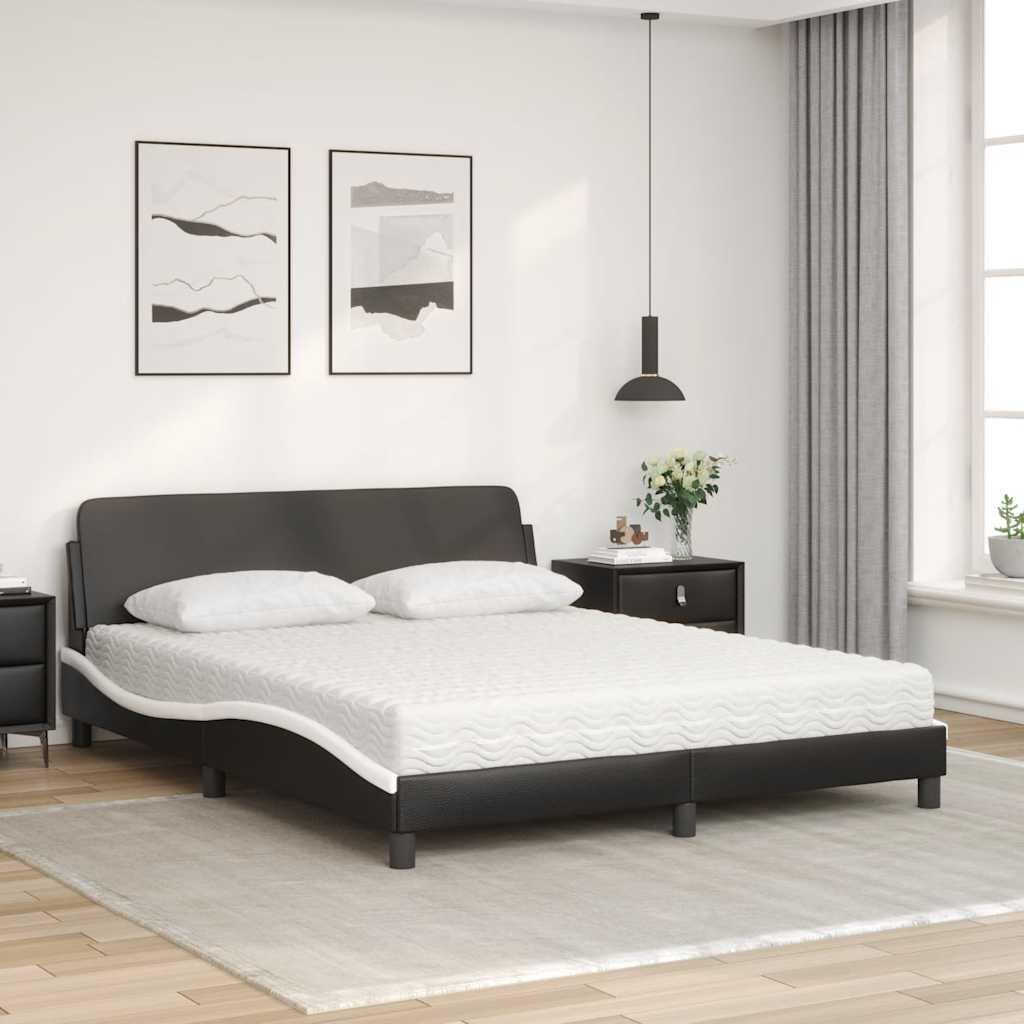Bett mit Matratze "Dover" Schwarz und Weiß 160x200 cm Kunstleder