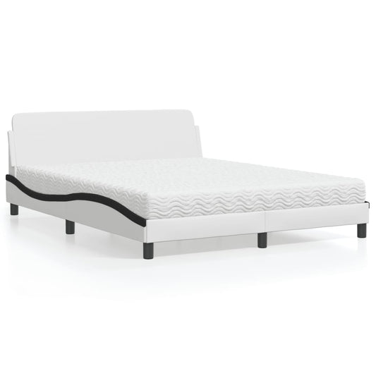 Bed with mattress white and black 160x200 cm artificial leather