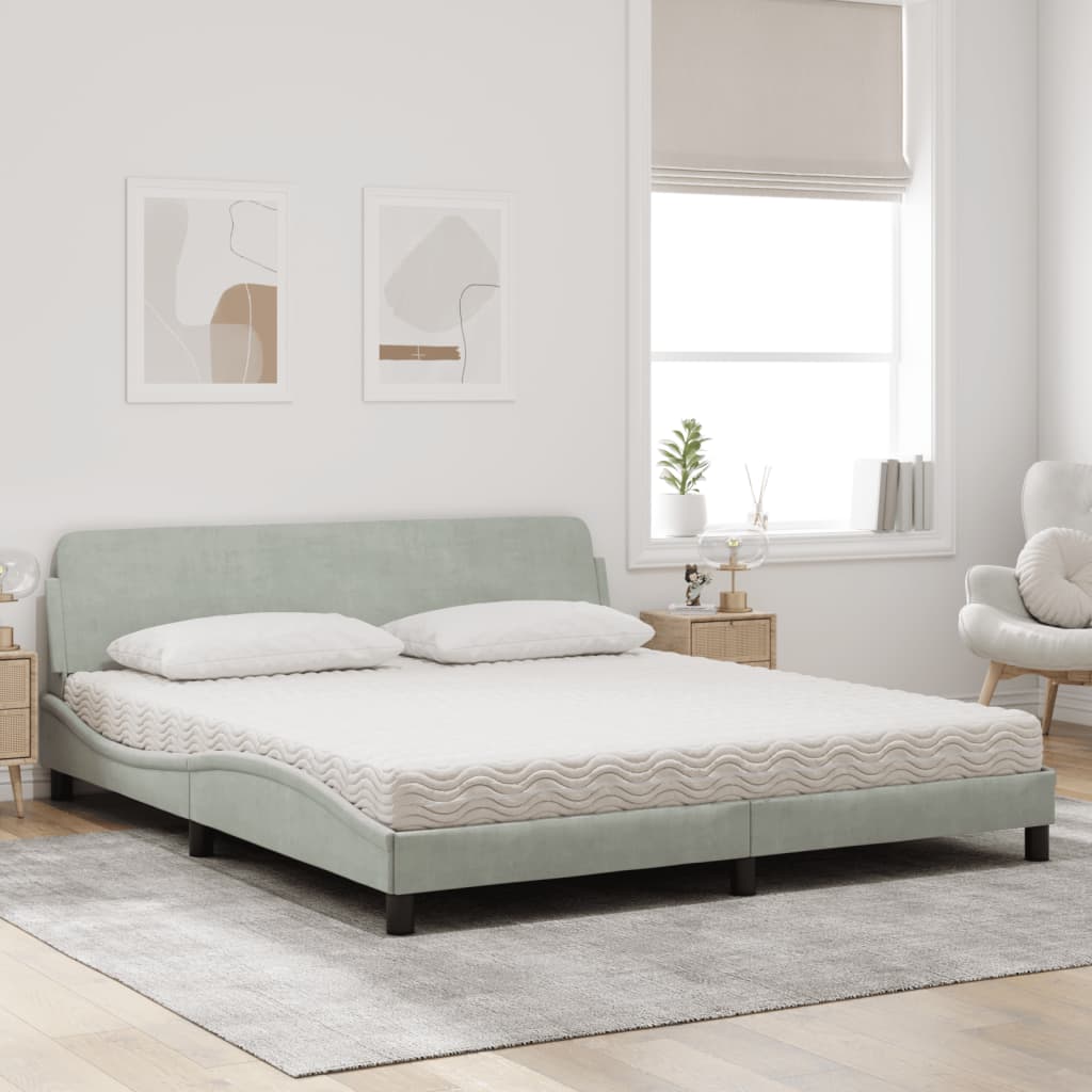 Bett mit Matratze "Dover" Hellgrau 180x200 cm Samt