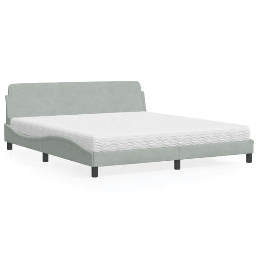 Bett mit Matratze "Dover" Hellgrau 180x200 cm Samt