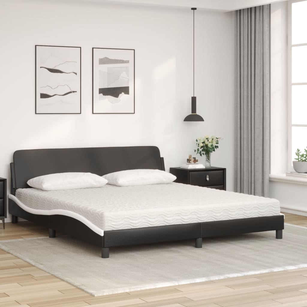 Bett mit Matratze "Dover" Schwarz und Weiß 180x200 cm Kunstleder