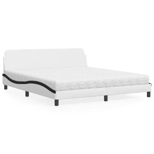 Bed with mattress white and black 180x200 cm artificial leather