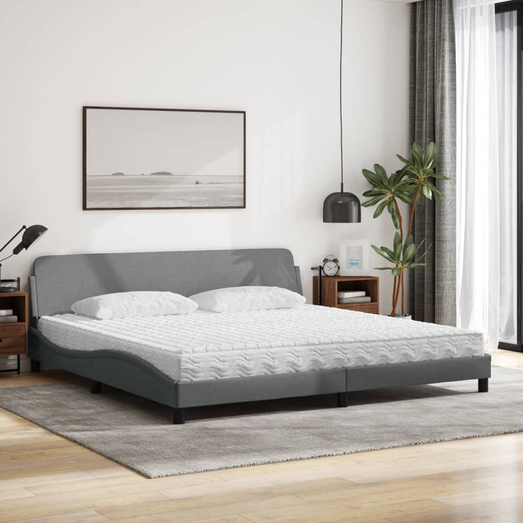 Bett mit Matratze "Dover" Hellgrau 200x200 cm Stoff