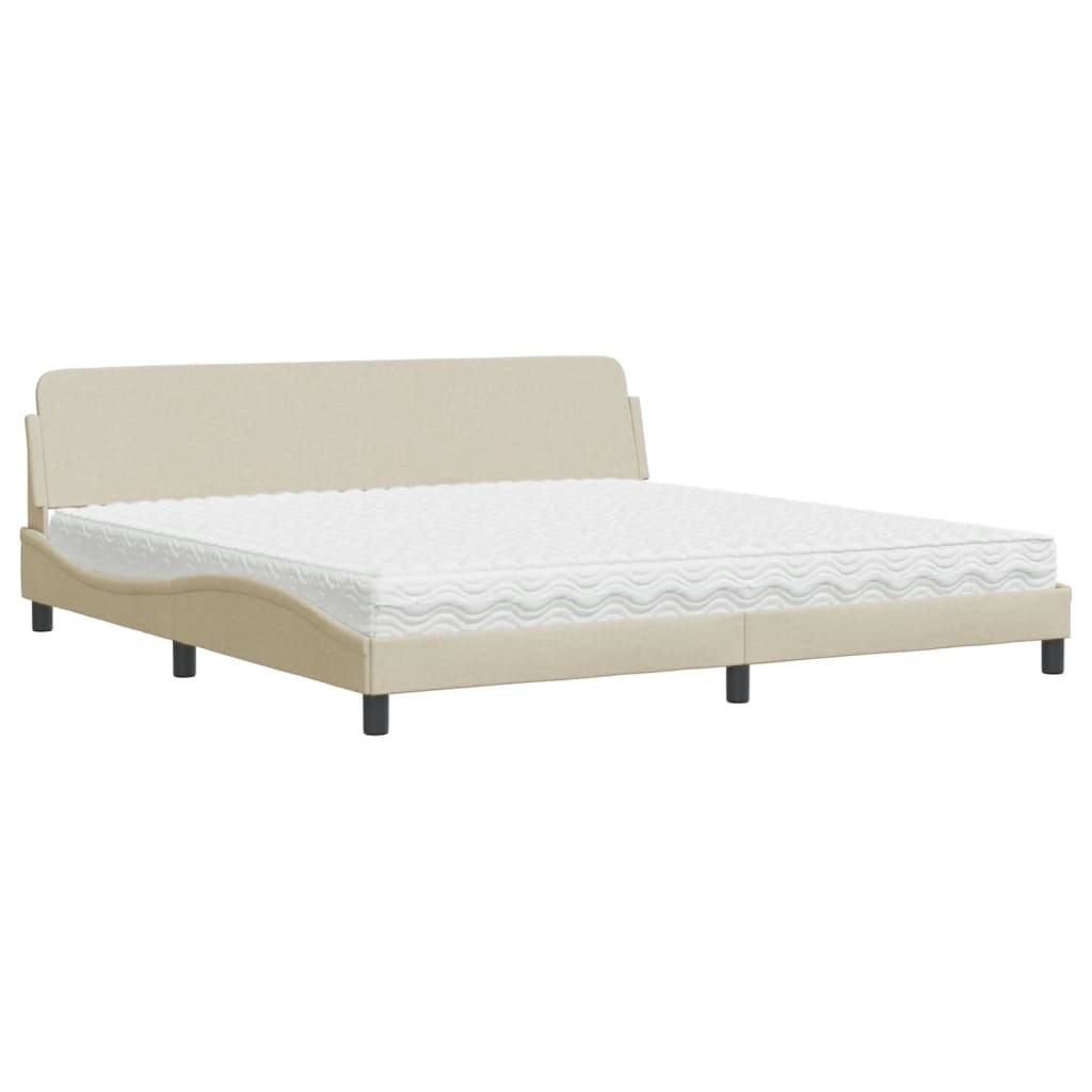 Bed with mattress cream 200x200 cm fabric