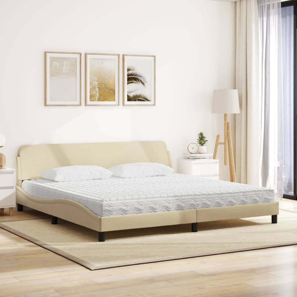 Bed with mattress cream 200x200 cm fabric