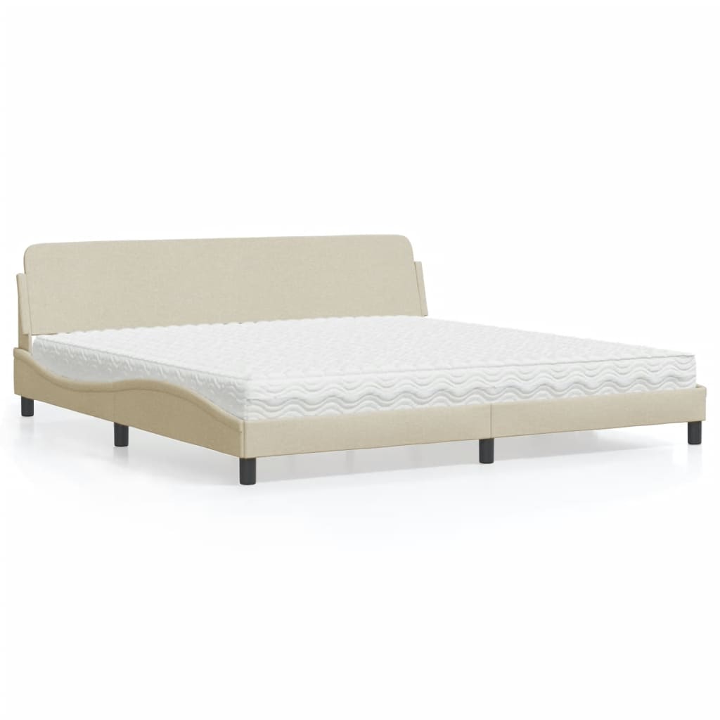 Bed with mattress cream 200x200 cm fabric